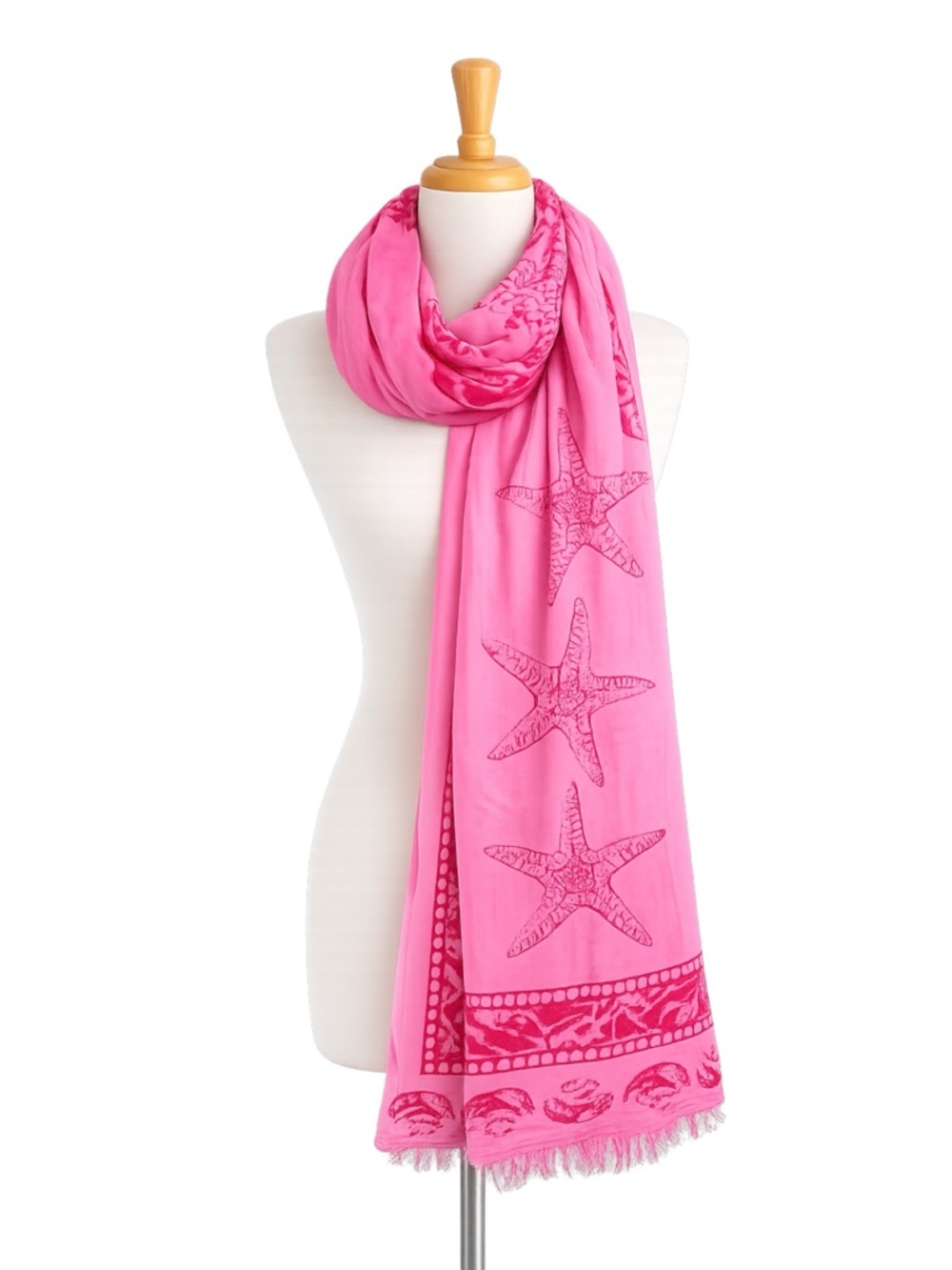 Pink Starfish‎ Coastal Beach Scarf Lightweight Boho Wrap Shawl Summer Resort